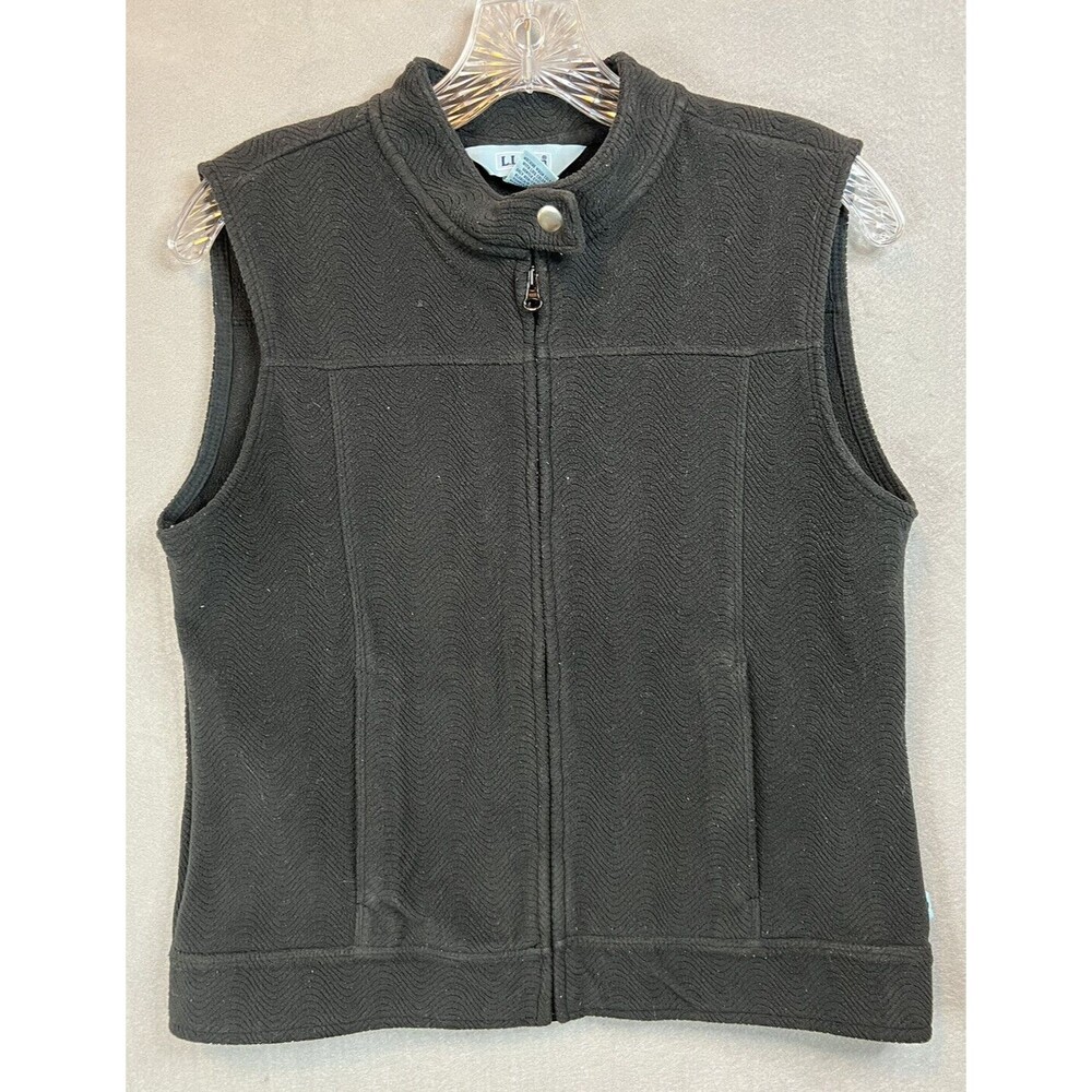 LL BEAN Women’s Black Fleece Full Zip Sleevless Vest Size Med‎